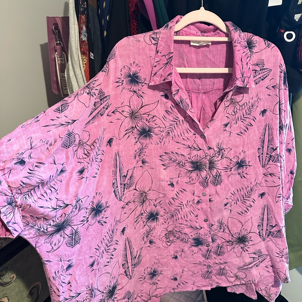 Easel Purple Floral Button-Down Shirt - Picture 3 of 4